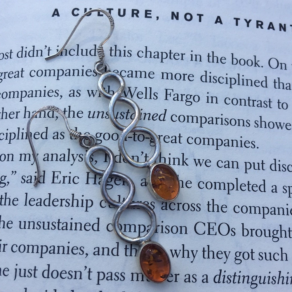 Sterling Silver .925 Amber Stone Earrings 🌴